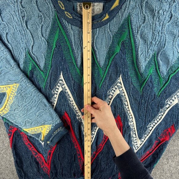 COOGI Blues Australia Sweater Heavyweight Blue Green Geometric Large Cotton REAL - Picture 5 of 16